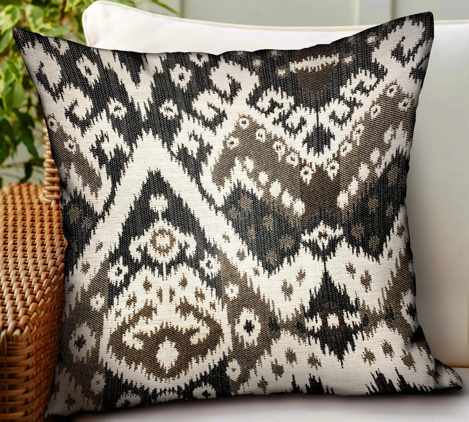 Amare Dream Brown Ikat Luxury Outdoor/Indoor Throw Pillow