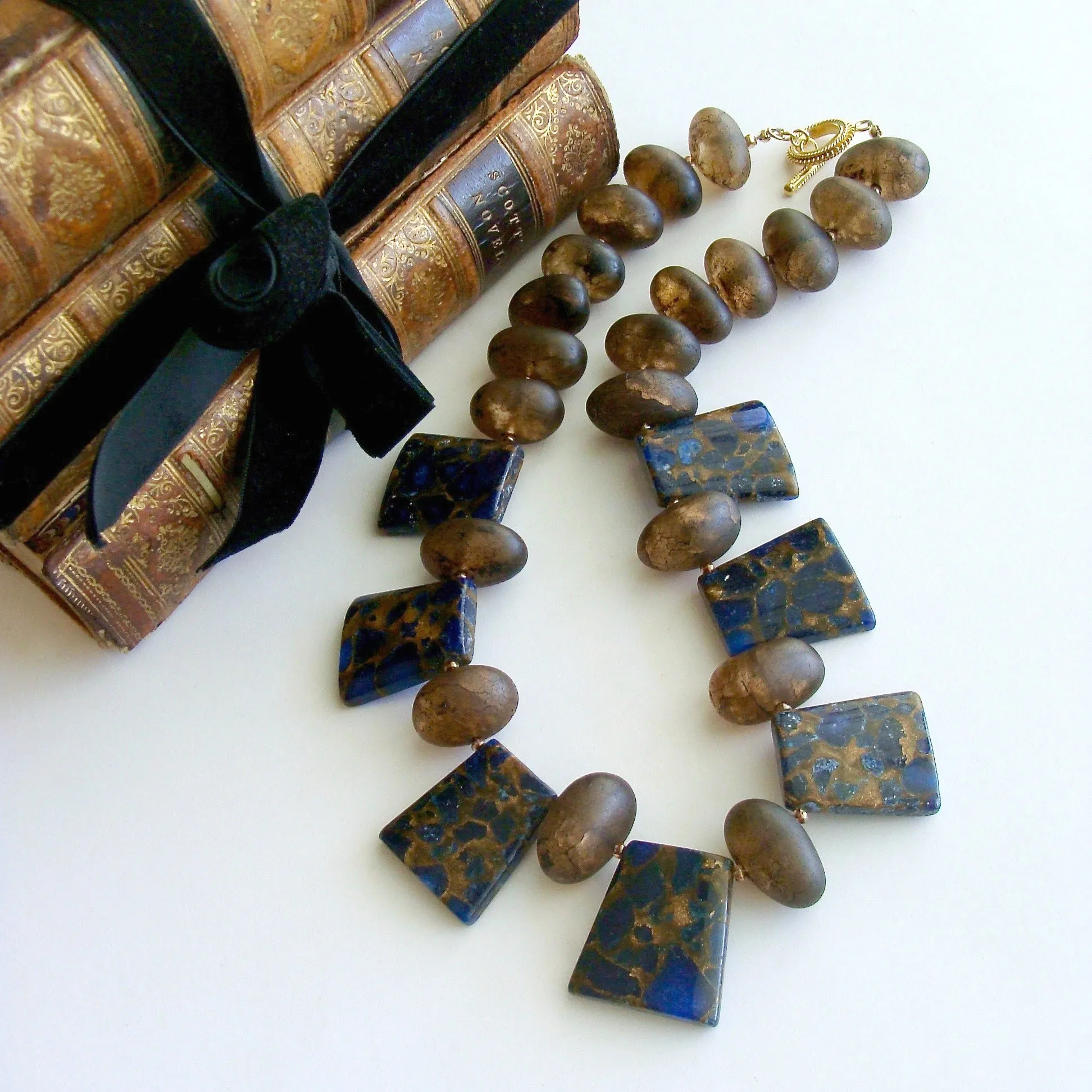 Amber Quartz Trapezoidal Leopard Quartz Compo Necklace - Lydia Necklace