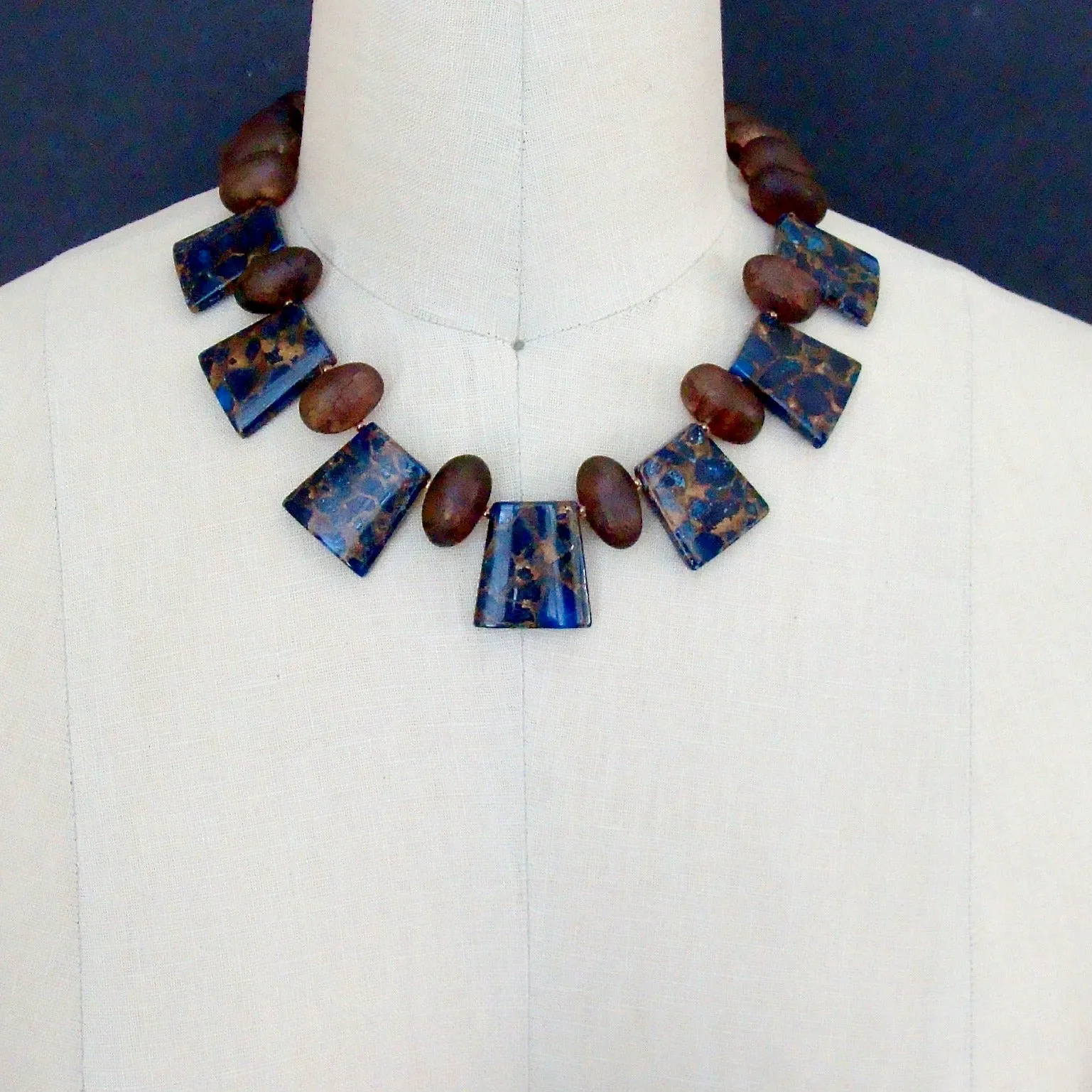 Amber Quartz Trapezoidal Leopard Quartz Compo Necklace - Lydia Necklace