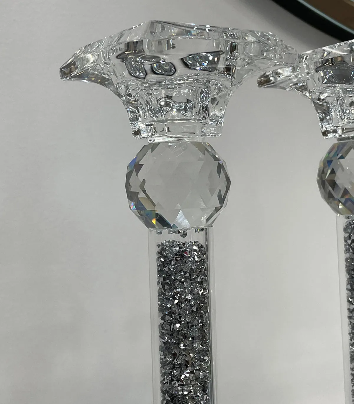 Ambrose 2 Candle Holder Set in Gift Box, Silver Crushed Diamonds Glass
