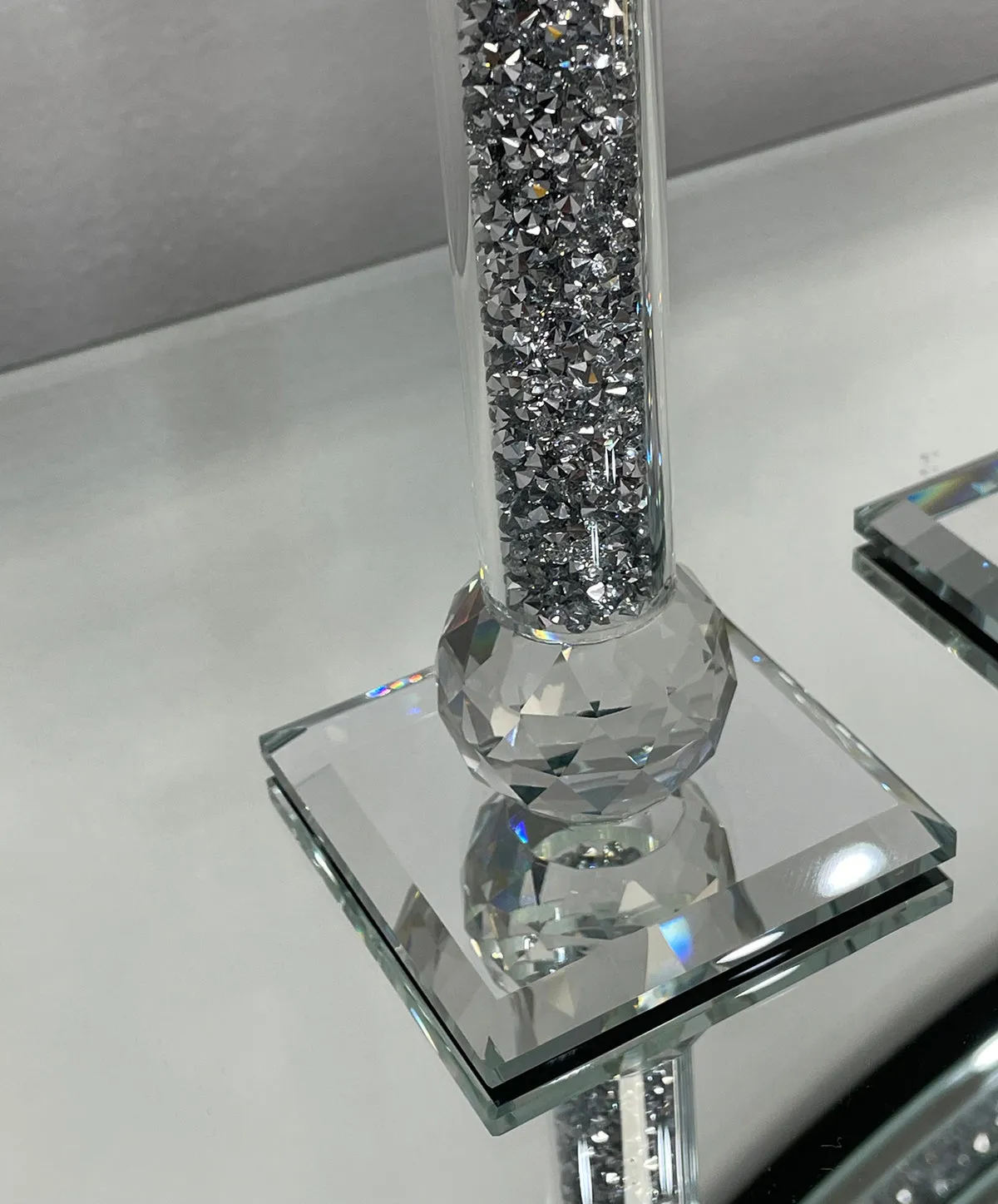Ambrose 2 Candle Holder Set in Gift Box, Silver Crushed Diamonds Glass