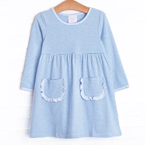 Amelia Dress, Medium Blue Stripe