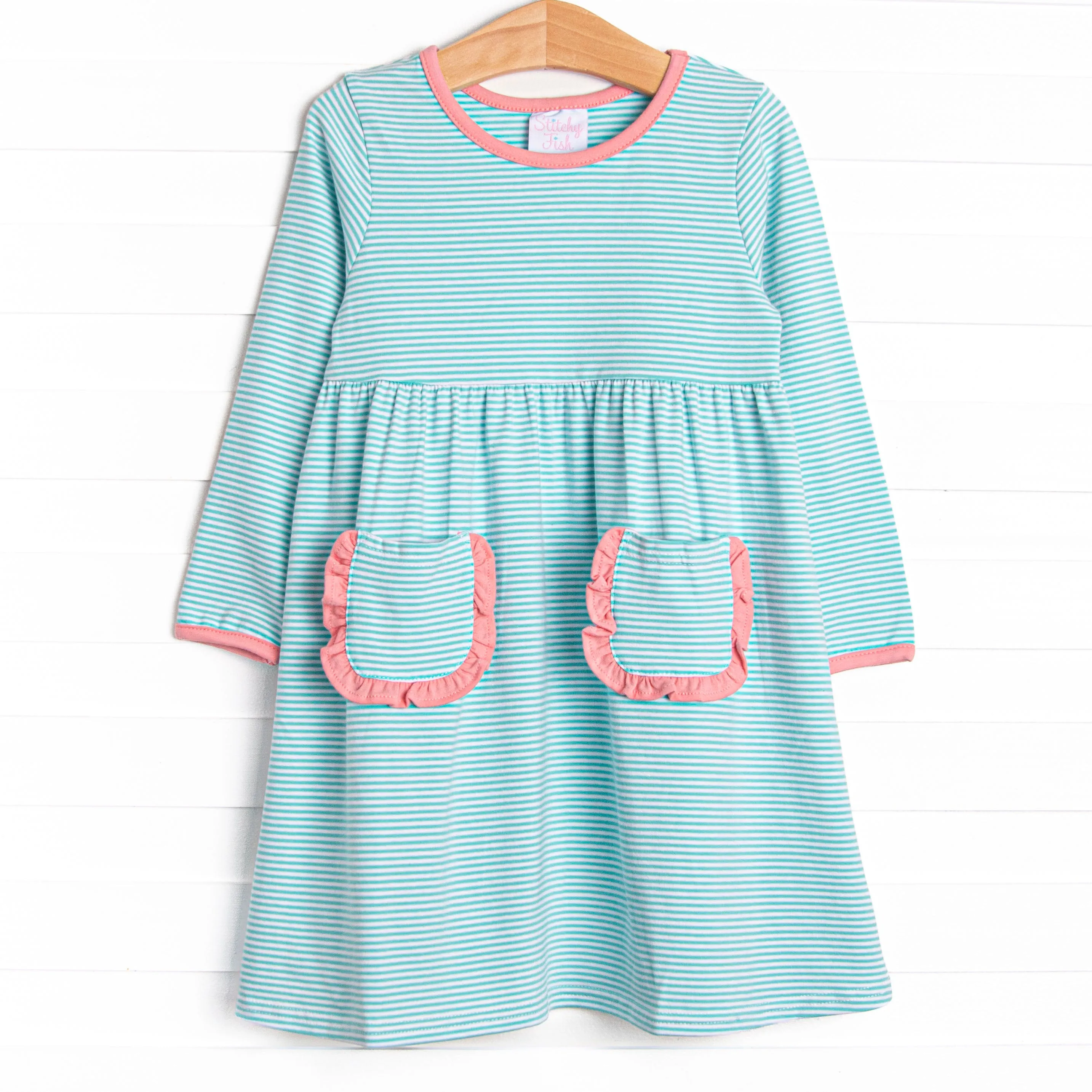 Amelia Dress, Pink and Mint Stripe