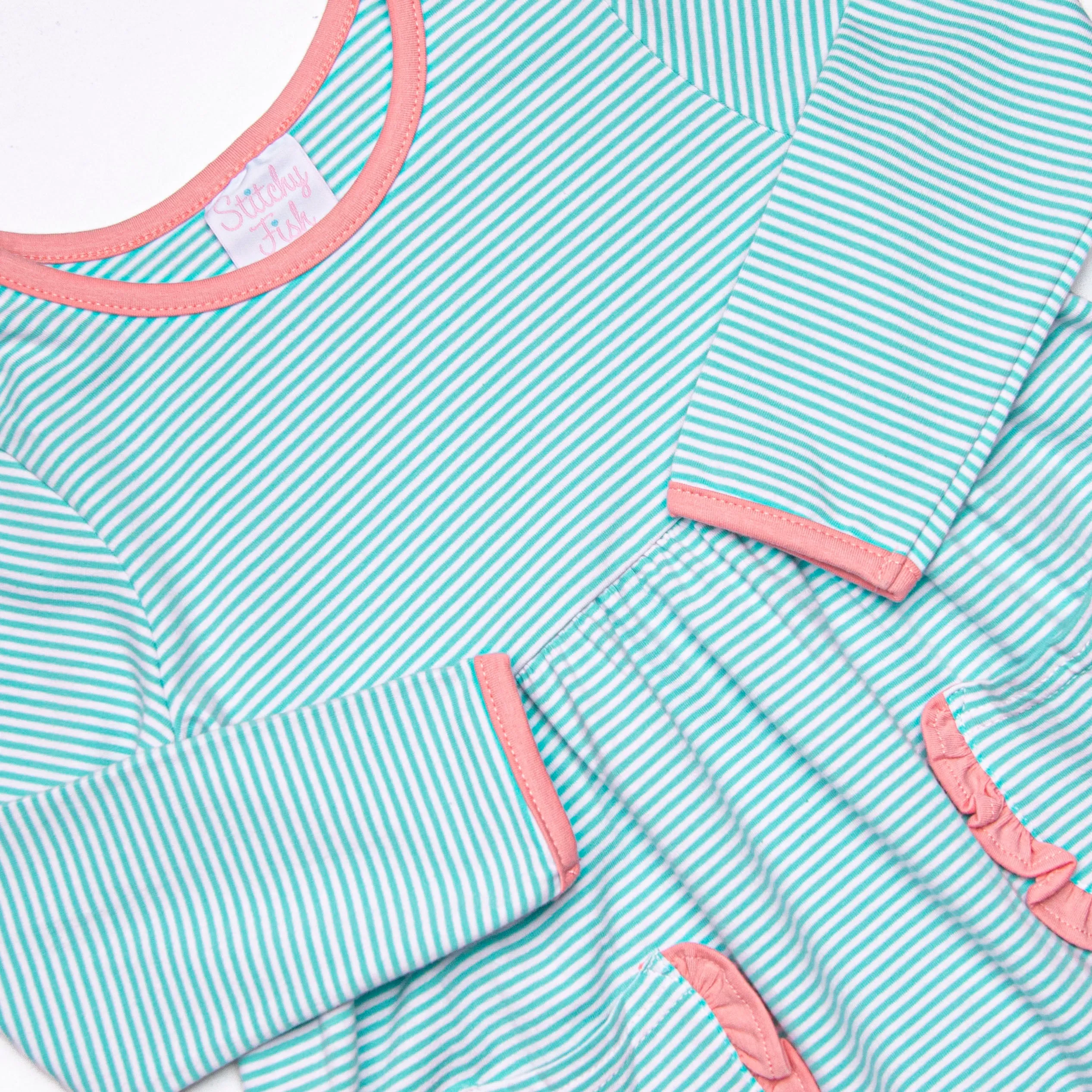 Amelia Dress, Pink and Mint Stripe