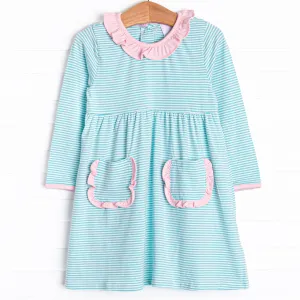 Amelia Ruffle Dress, Pink and Mint Stripe