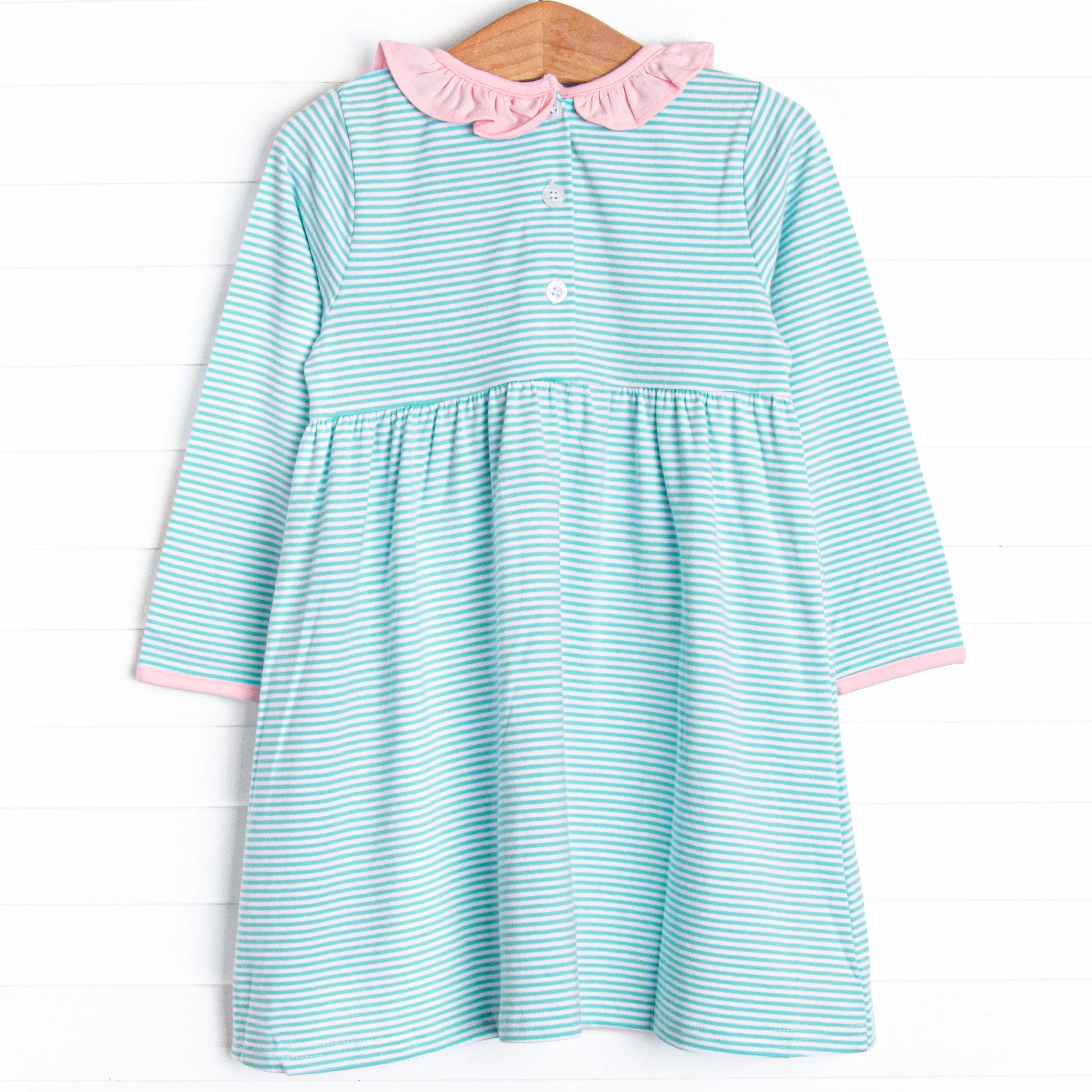 Amelia Ruffle Dress, Pink and Mint Stripe