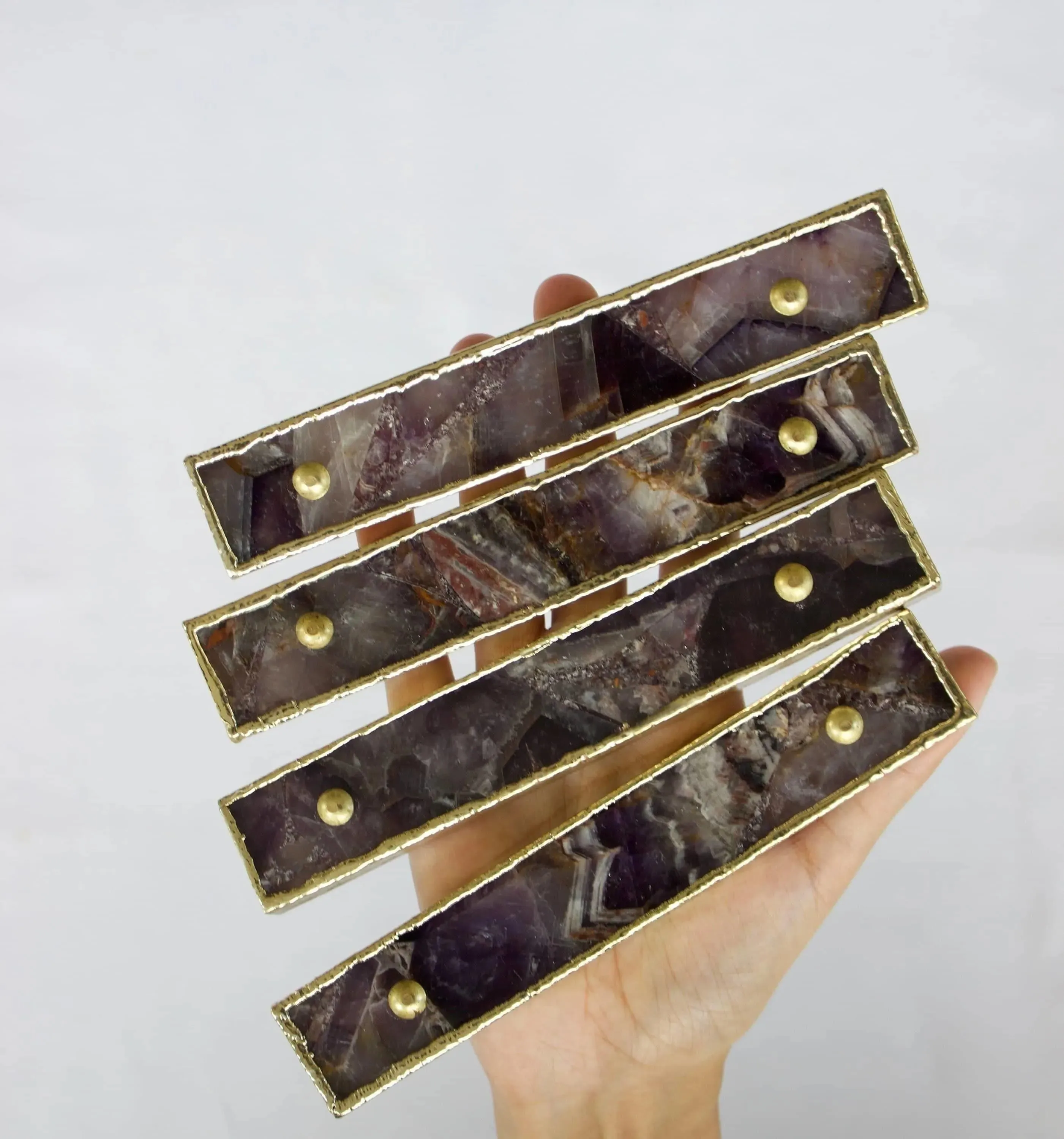 Amethyst Agate Cabinet Door Pull Handle - Set of 4