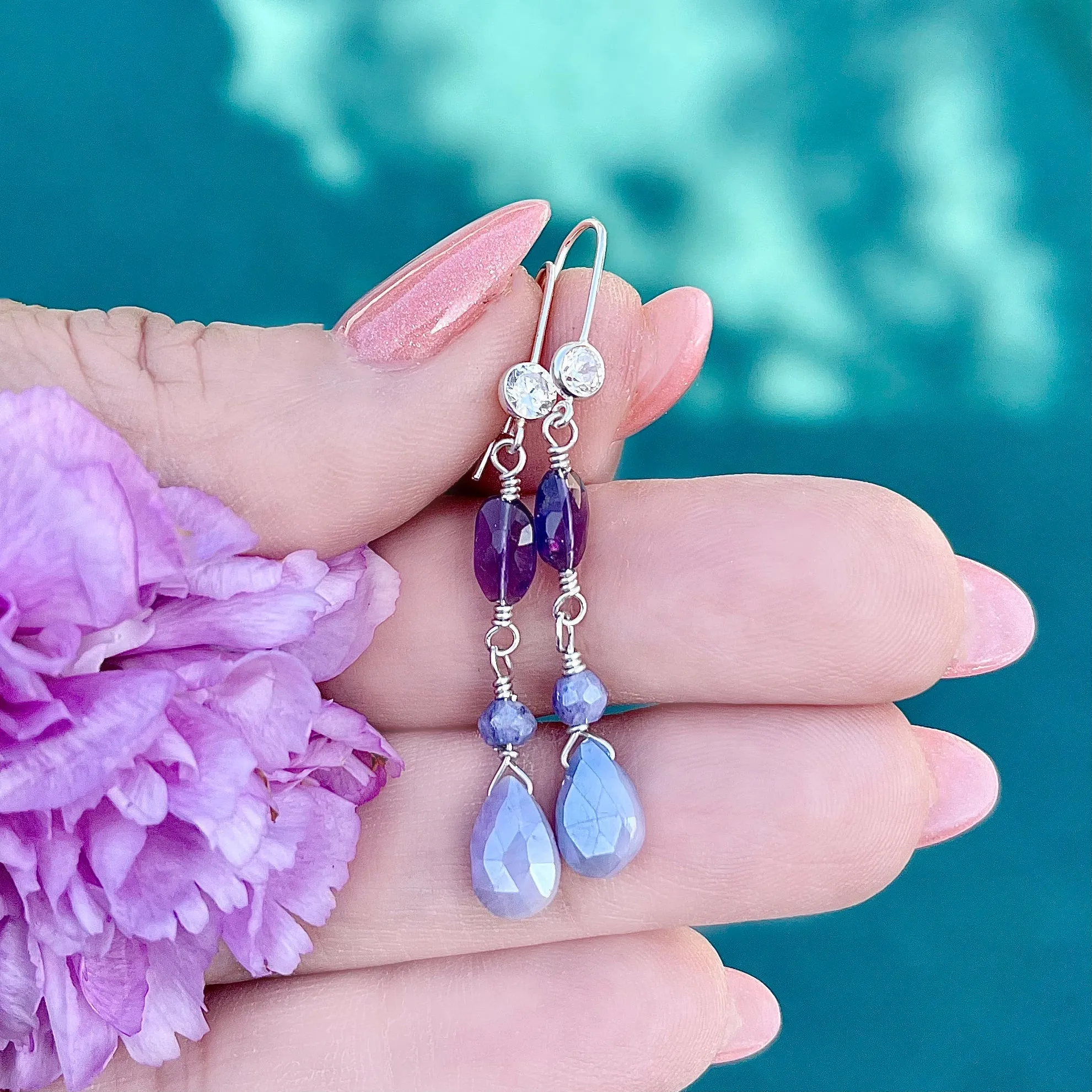Amethyst and Mystic Moonstone Sterling Silver Earrings
