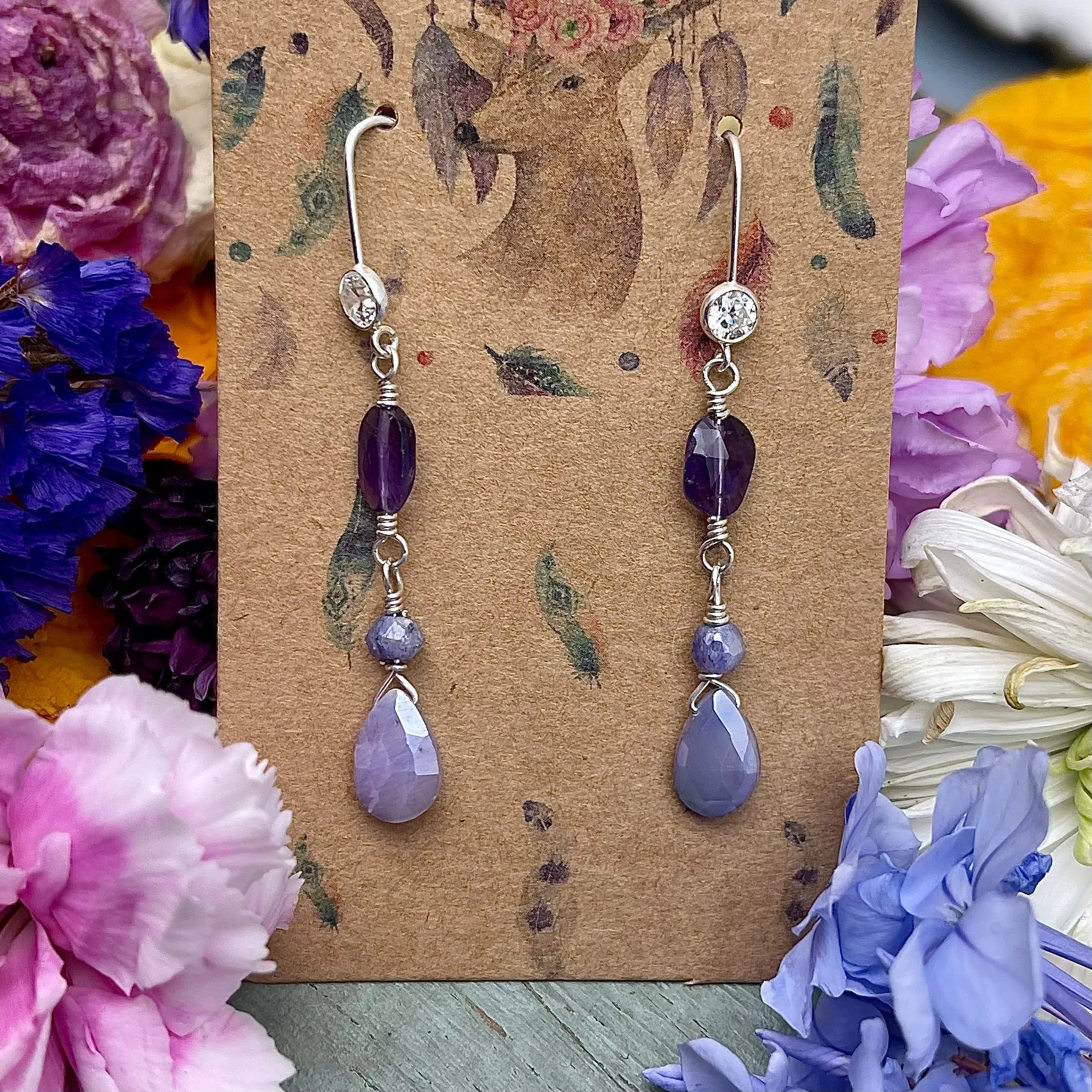 Amethyst and Mystic Moonstone Sterling Silver Earrings