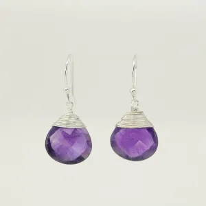 Amethyst Drop Earrings | Handcrafted Sterling Silver Wire Wrapped Jewelry