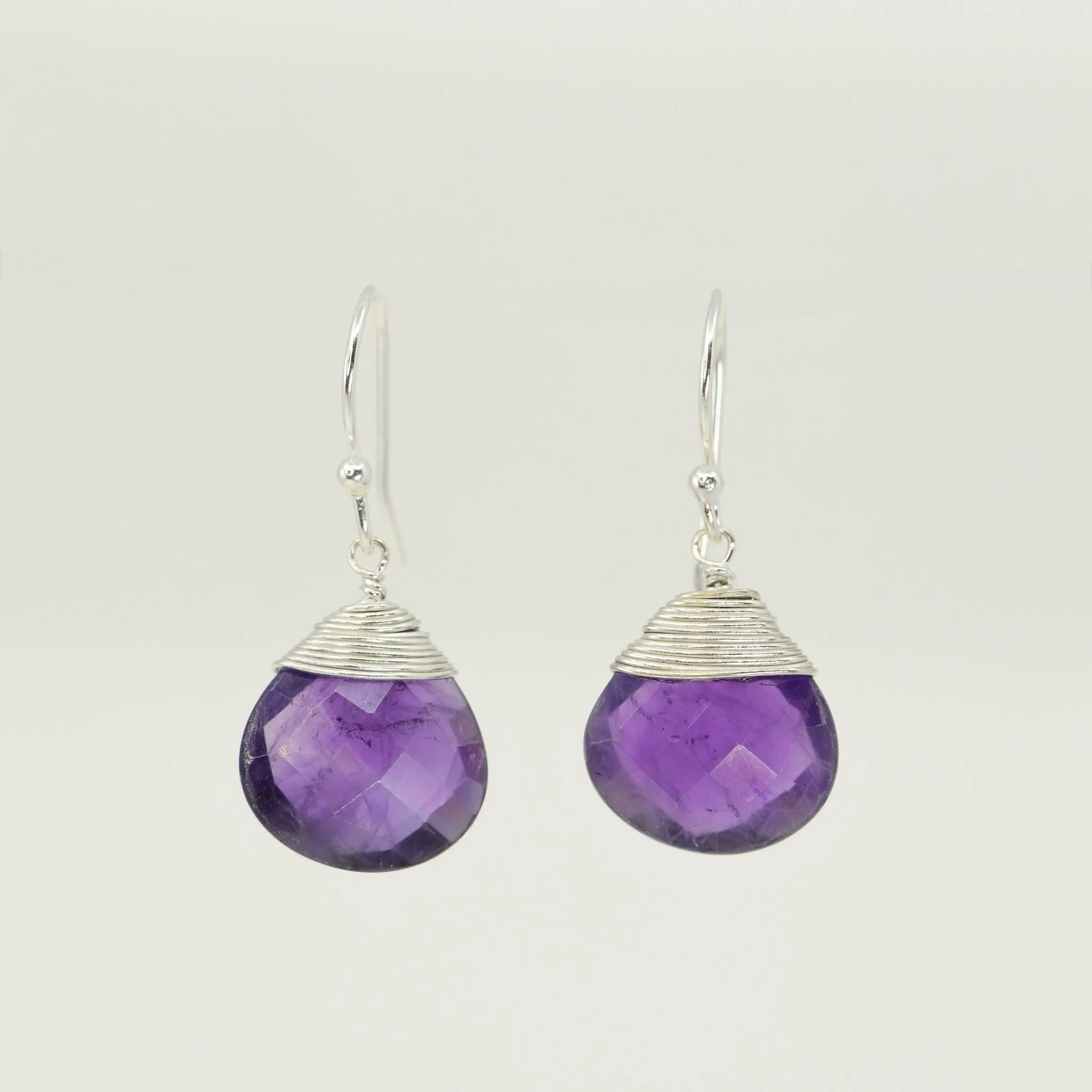 Amethyst Drop Earrings | Handcrafted Sterling Silver Wire Wrapped Jewelry