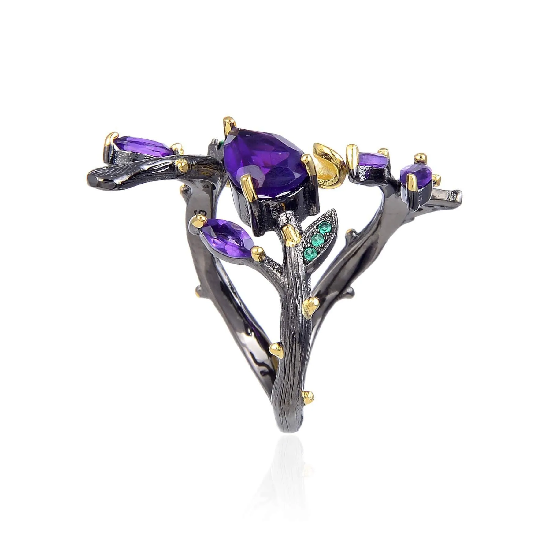 Amethyst Gun Plated Petal Ring