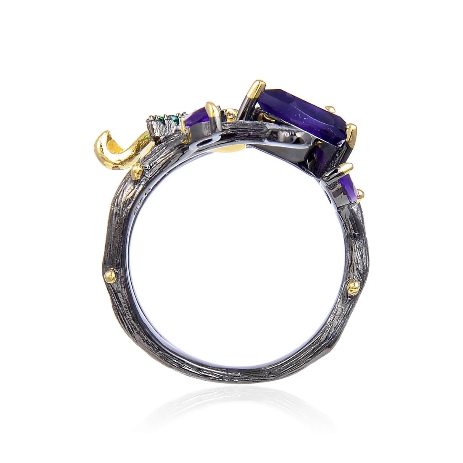 Amethyst Gun Plated Petal Ring