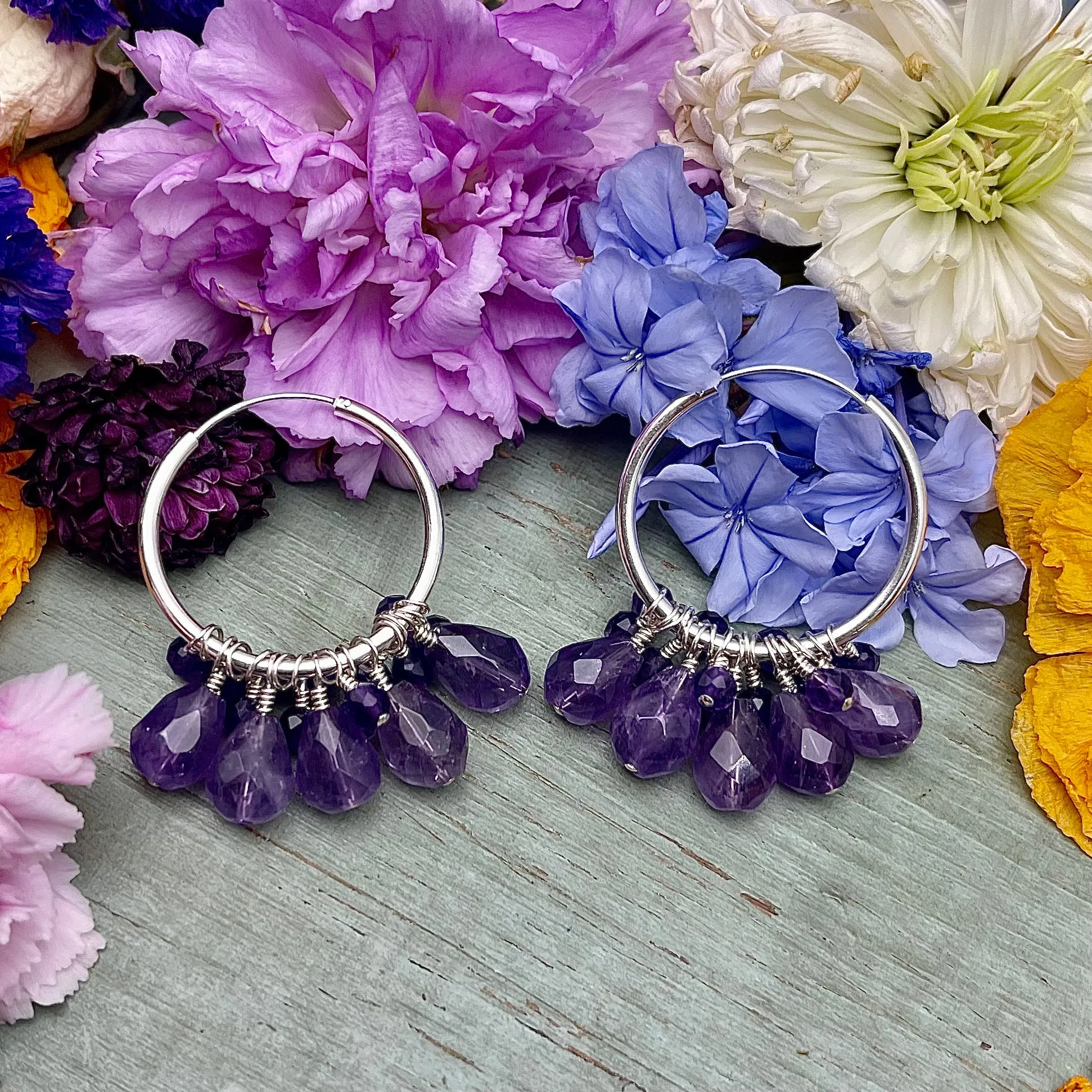 Amethyst Hoop Sterling Silver Earrings