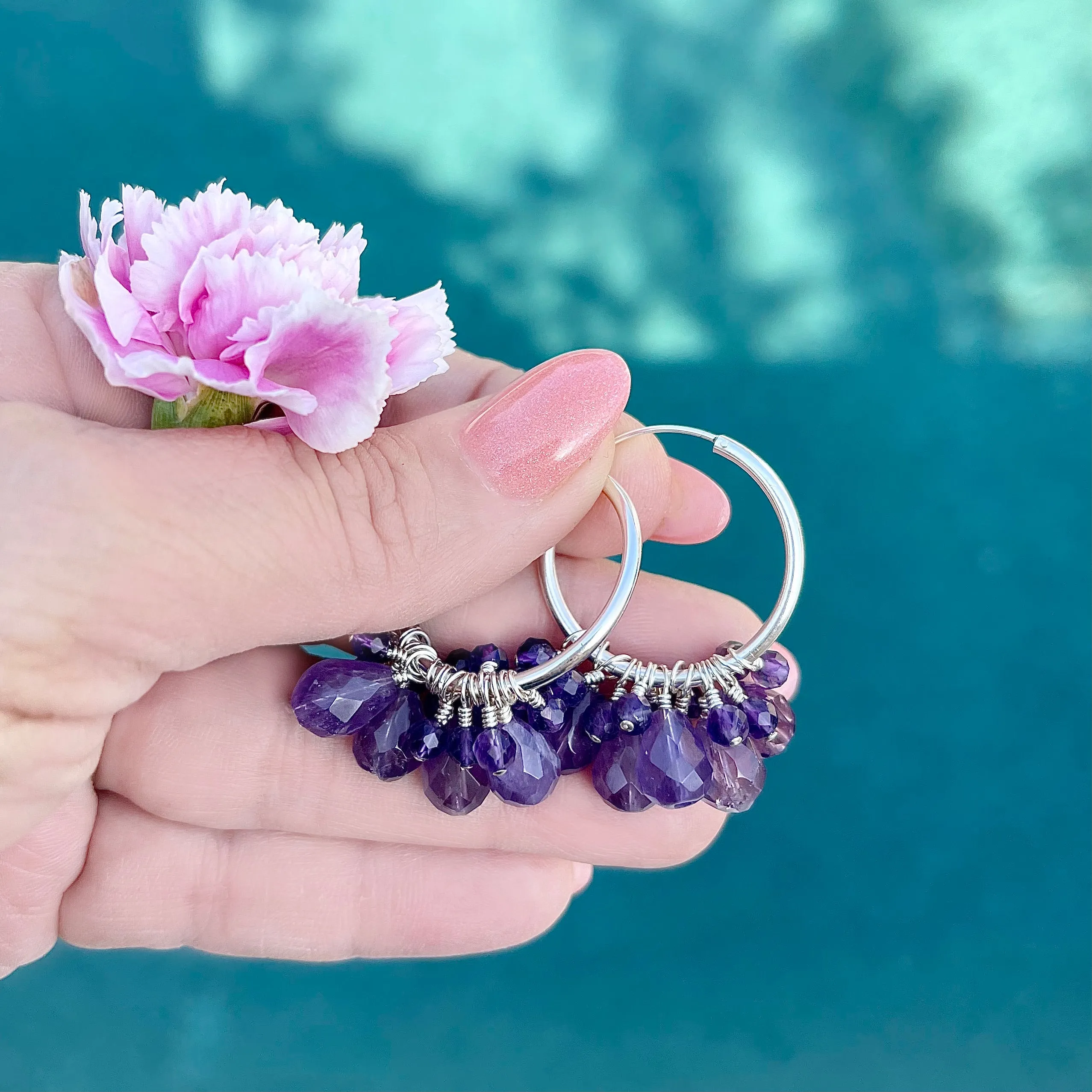 Amethyst Hoop Sterling Silver Earrings