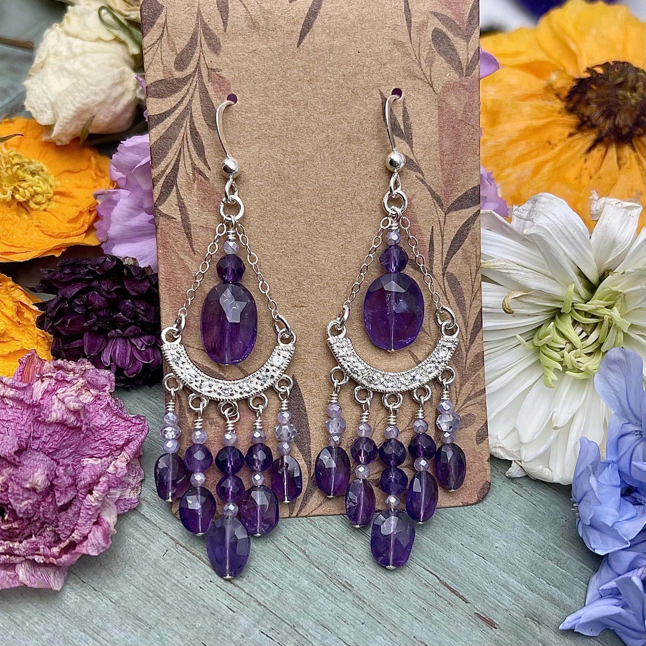 Amethyst, Mystic Moonstone, Sterling Silver Chandelier Earrings