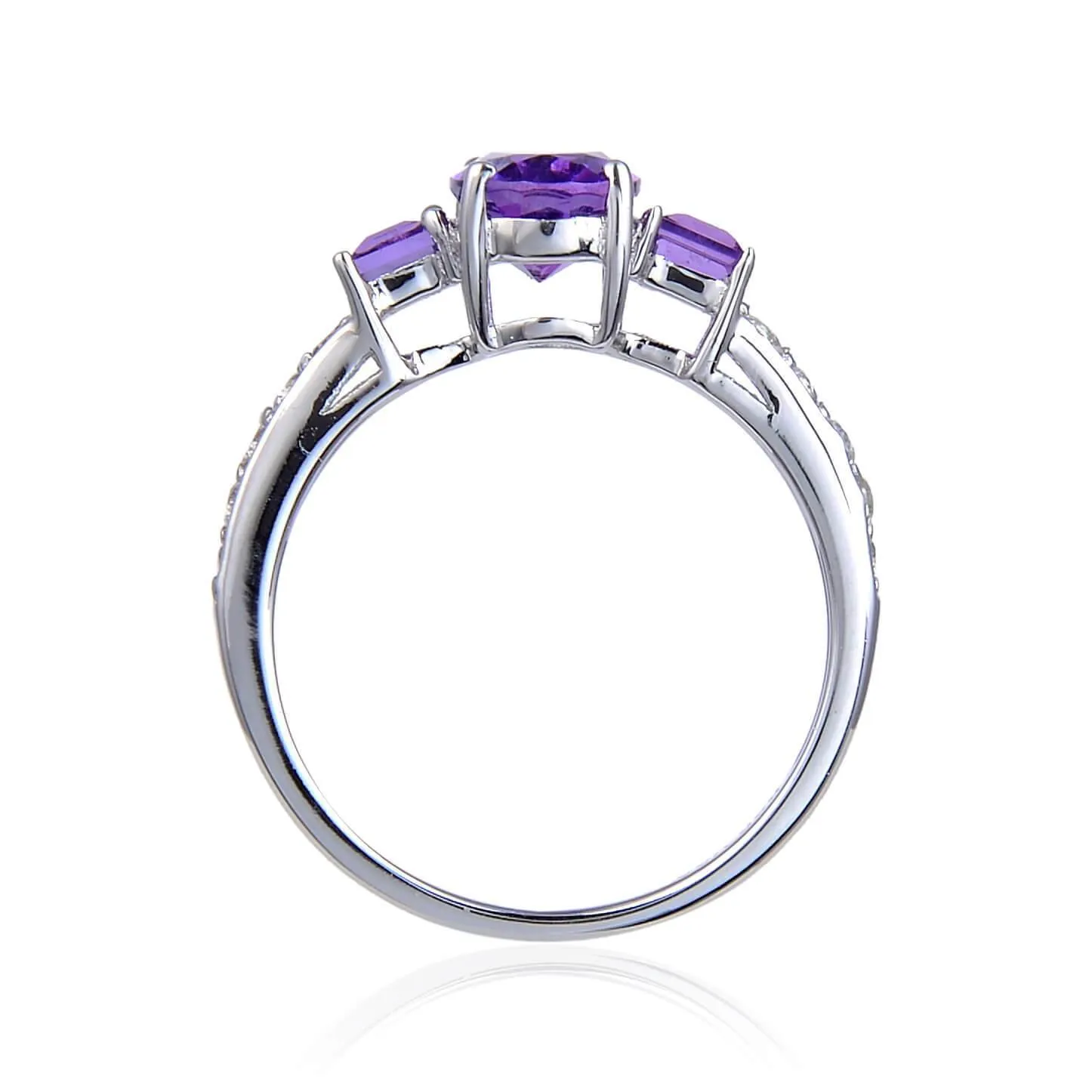 Amethyst Oval and Square Three Stone Ring