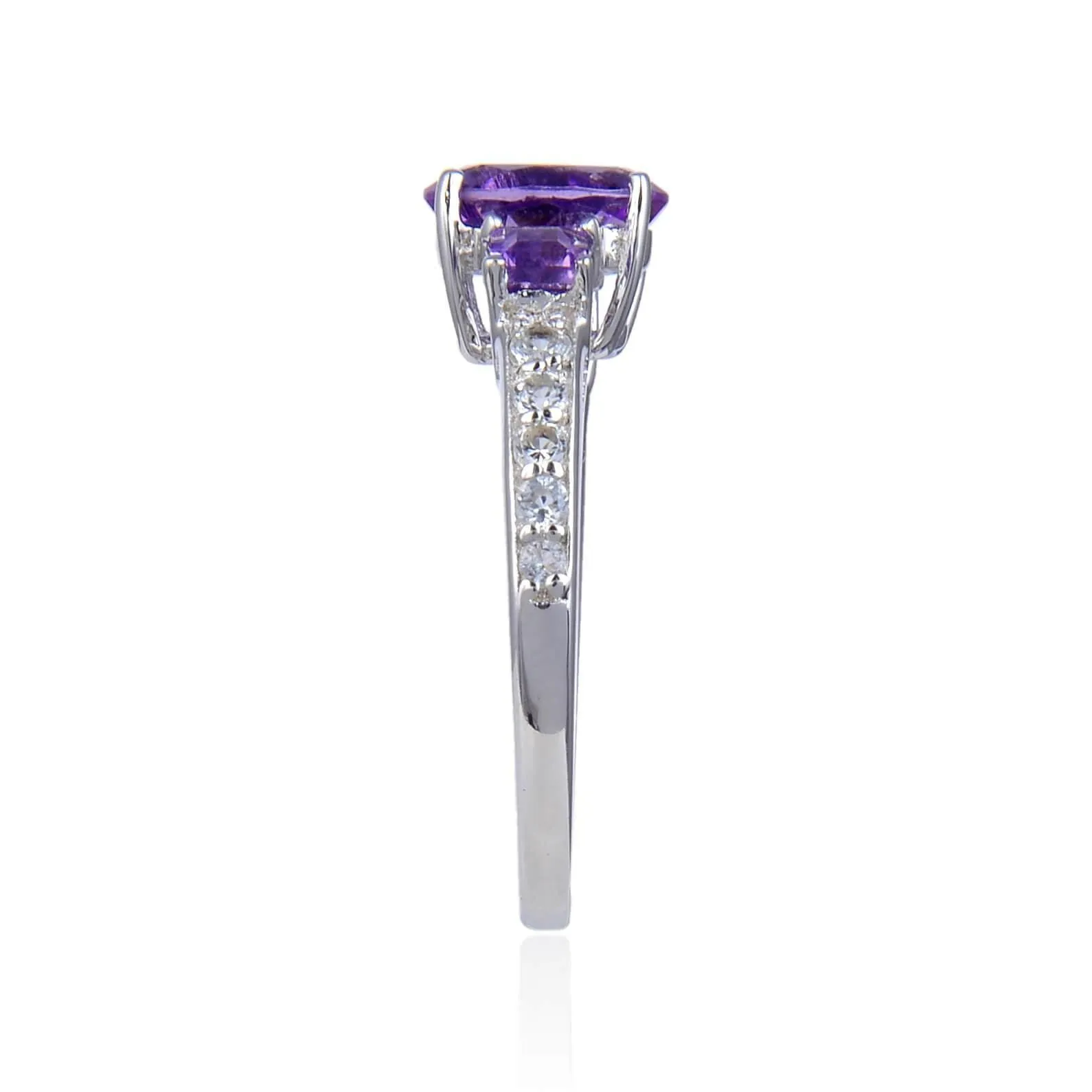 Amethyst Oval and Square Three Stone Ring