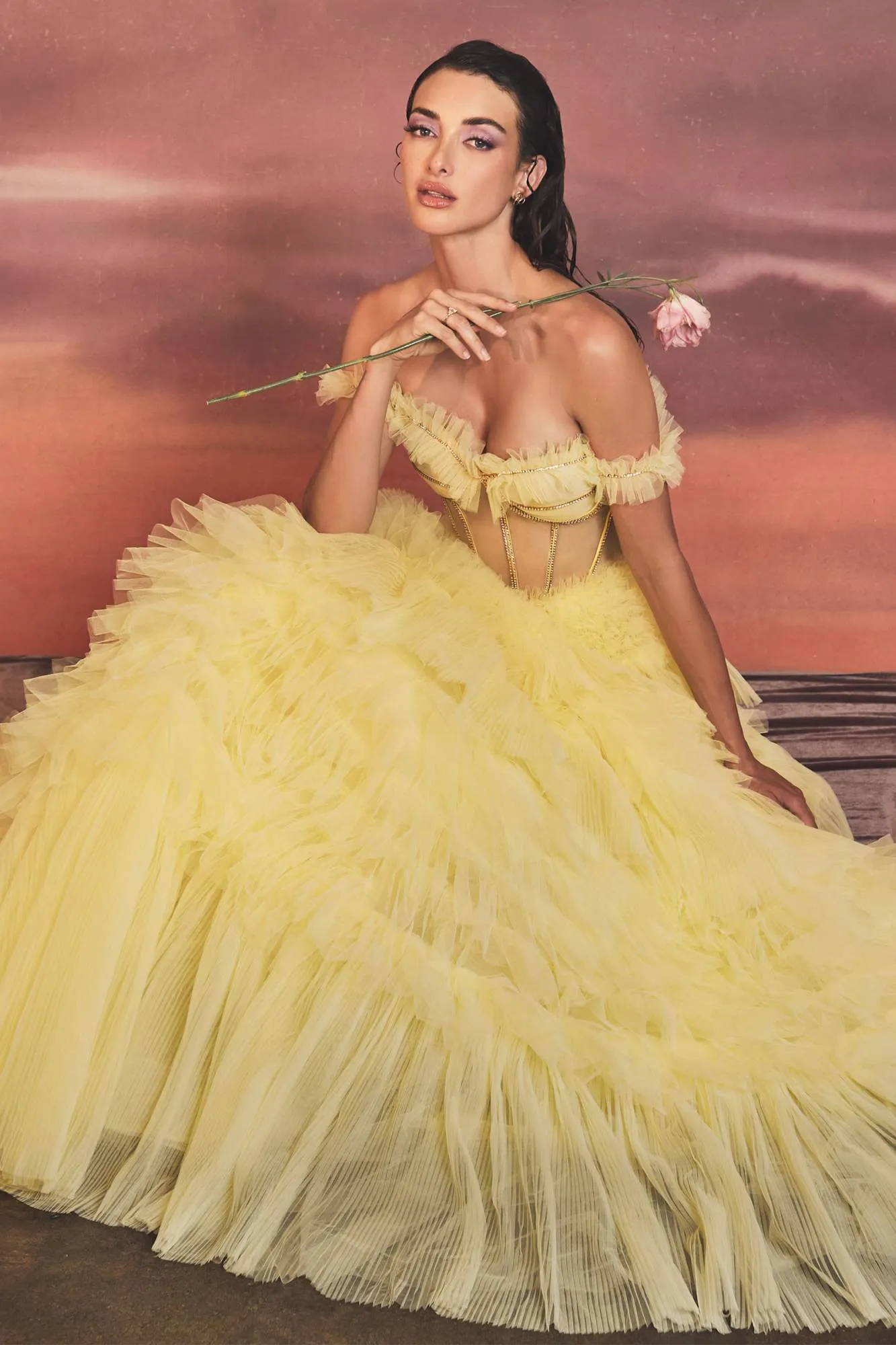 Andrea & Leo A1150 Rhinestone Corset Ruffle A-Line Gown