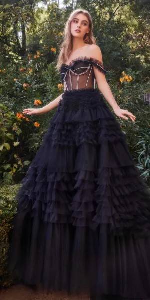 Andrea & Leo A1150 Rhinestone Corset Ruffle A-Line Gown