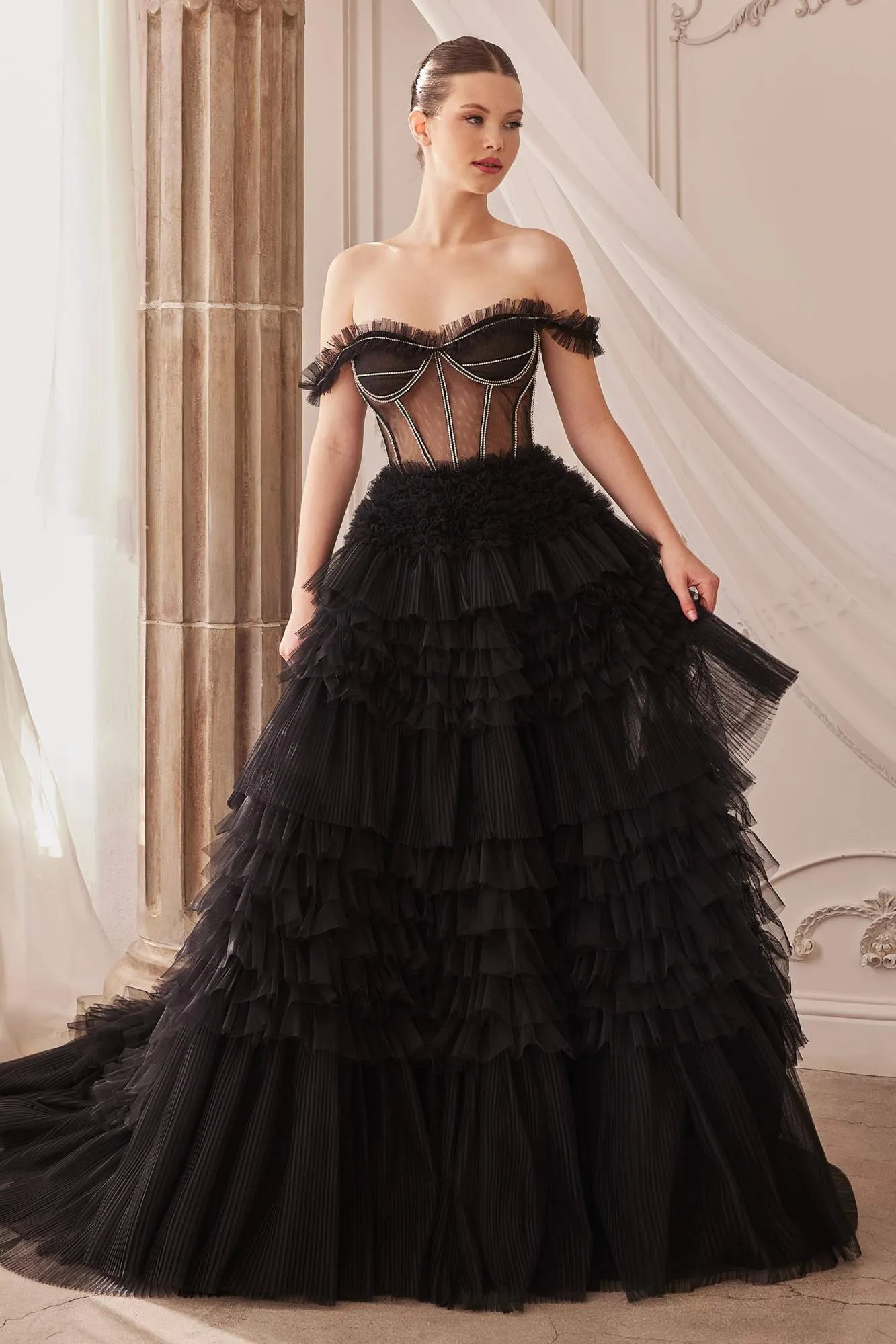 Andrea & Leo A1150 Rhinestone Corset Ruffle A-Line Gown