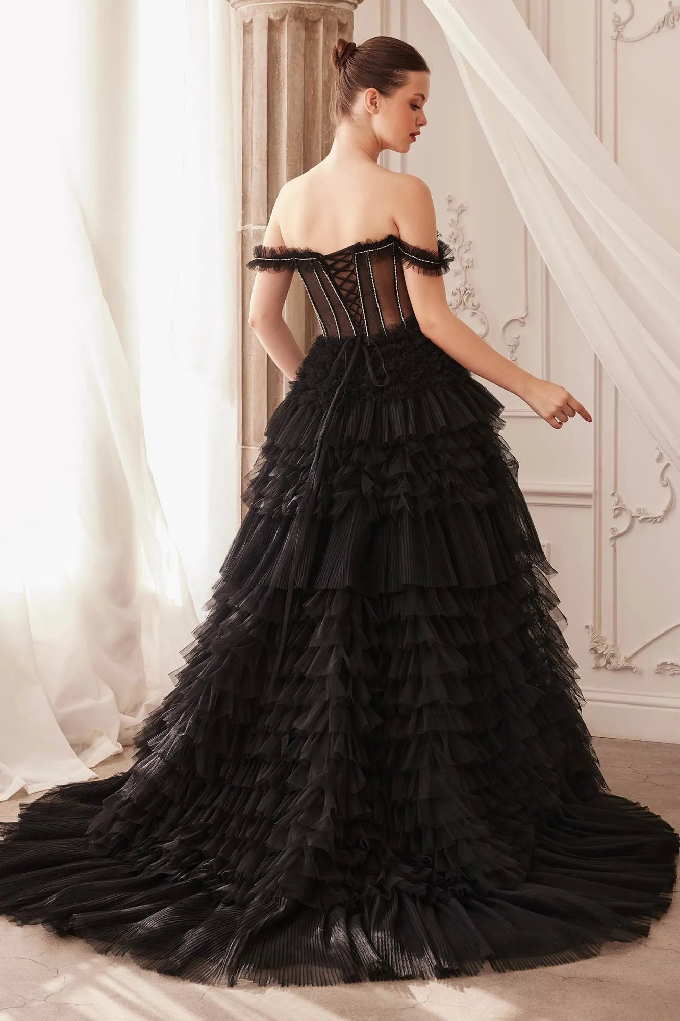 Andrea & Leo A1150 Rhinestone Corset Ruffle A-Line Gown