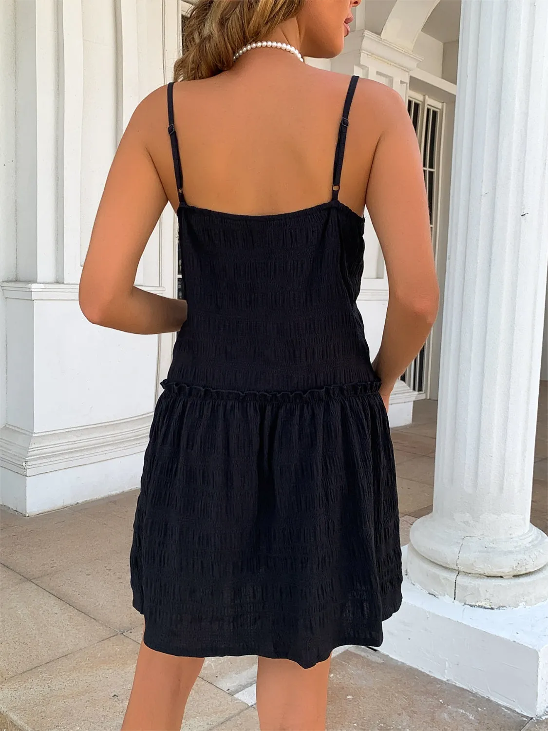 Angelina Ruffle Hem Textured V-Neck Cami Dress