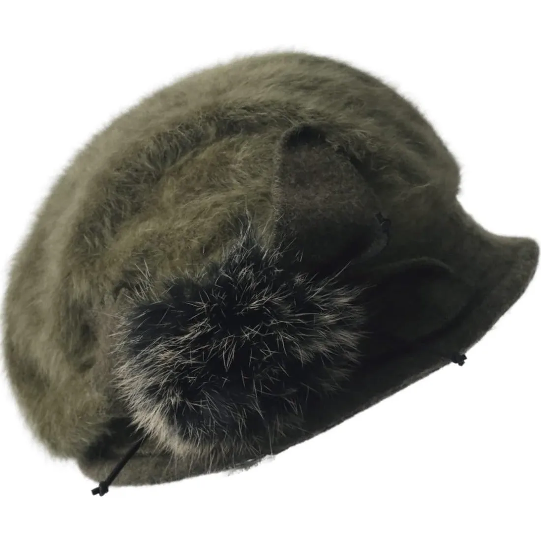 Angola Wool Winter Beret Hat with Bill