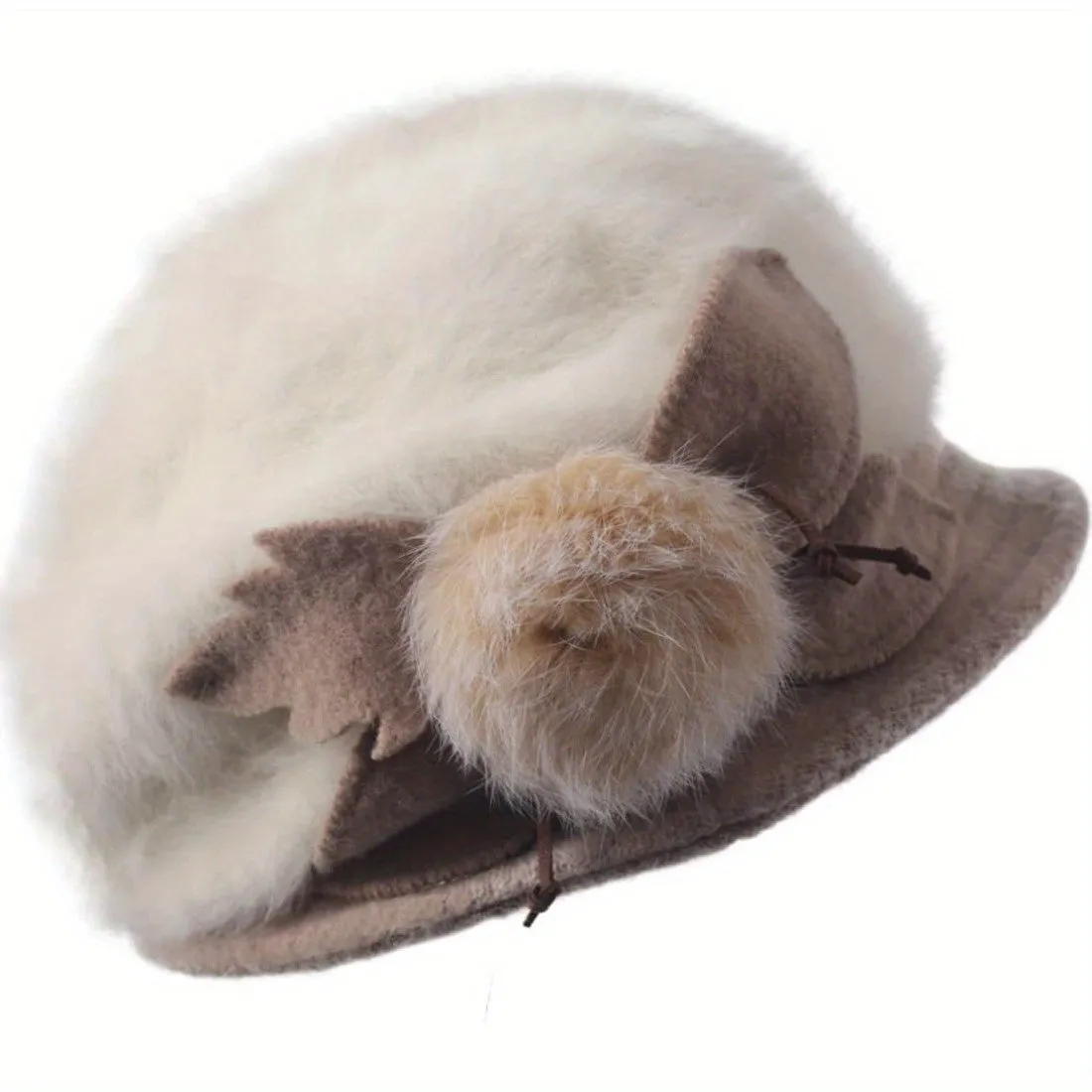 Angola Wool Winter Beret Hat with Bill