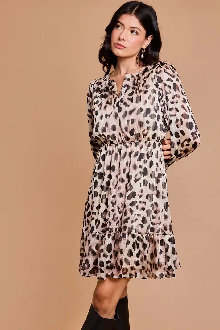 ANIMAL PRINT V-NECK DRESS