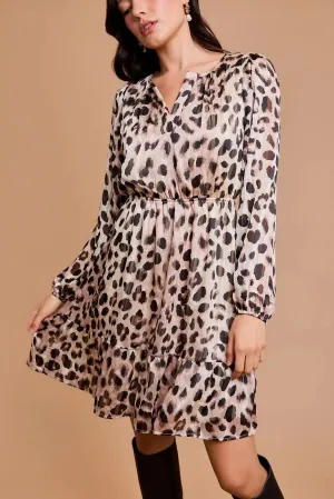 ANIMAL PRINT V-NECK DRESS