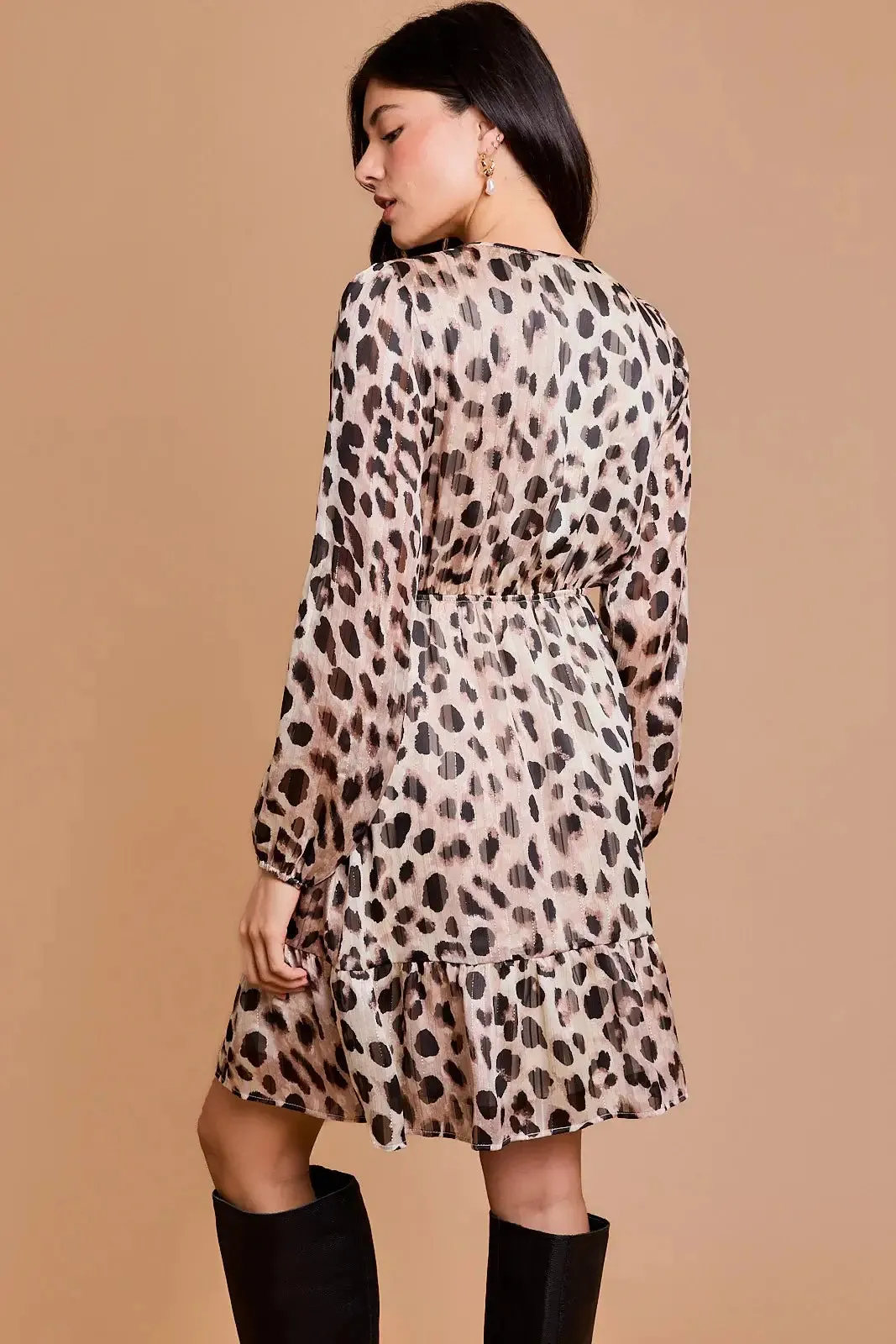 ANIMAL PRINT V-NECK DRESS