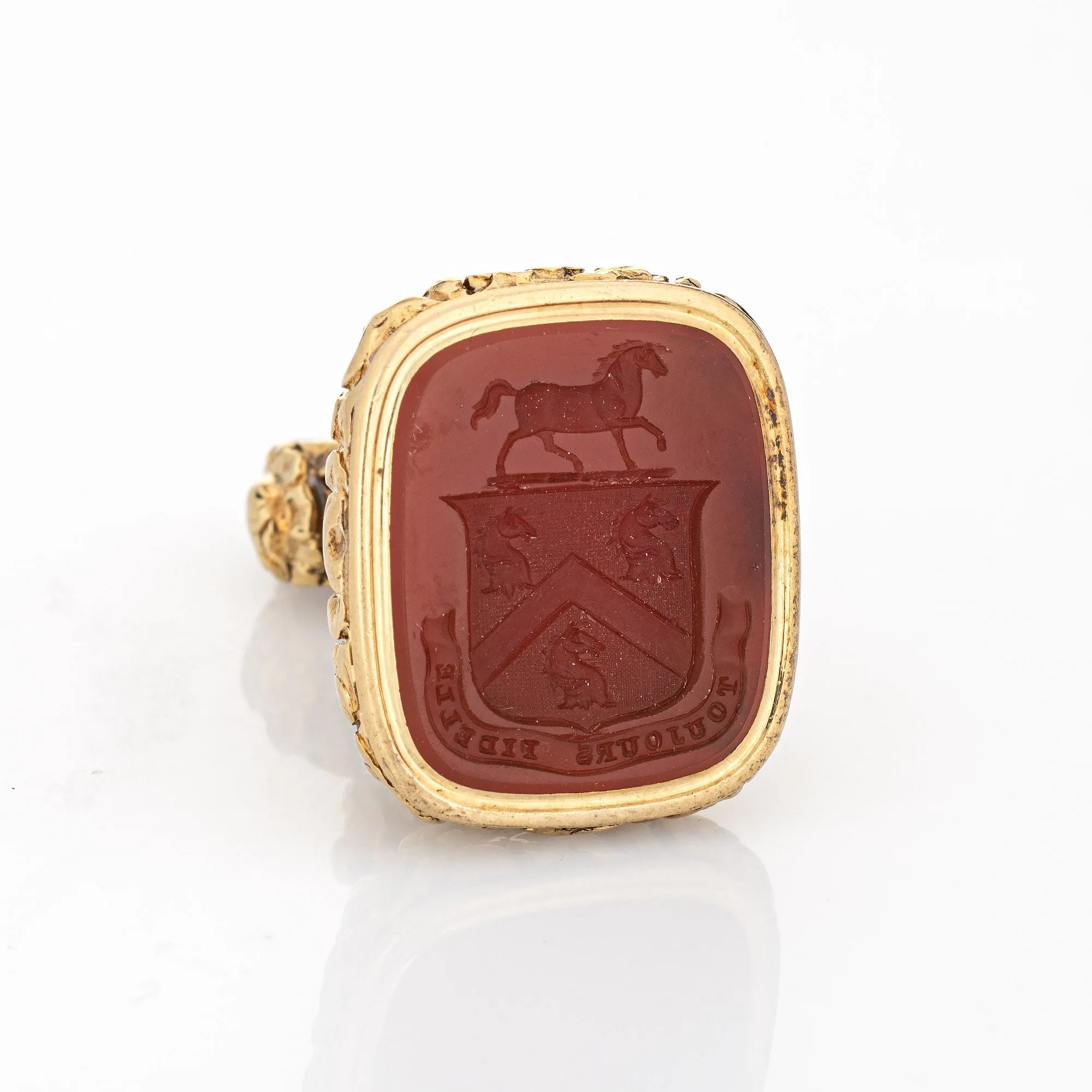 Antique Victorian Chased Fob 14k Yellow Gold Carnelian Intaglio Wax Seal Horse
