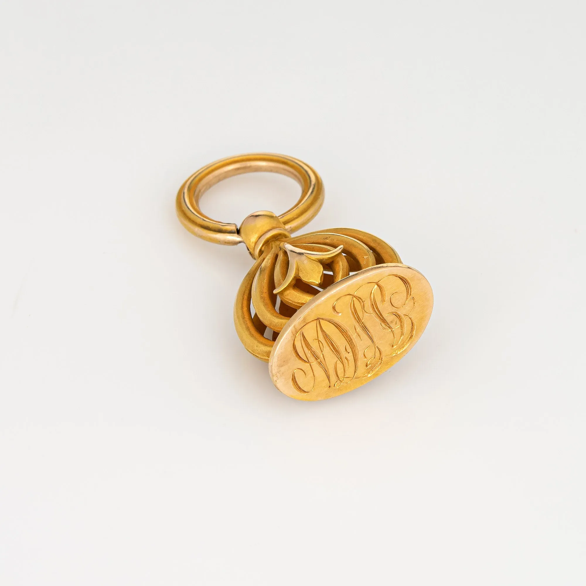 Antique Victorian Fob 14k Yellow Gold Engraved Charm Seal Vintage Fine Jewelry