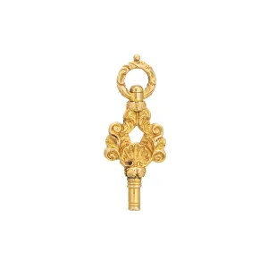 Antique Victorian Watch Key Fob 18k Yellow Gold Chased Shell Winder Pendant
