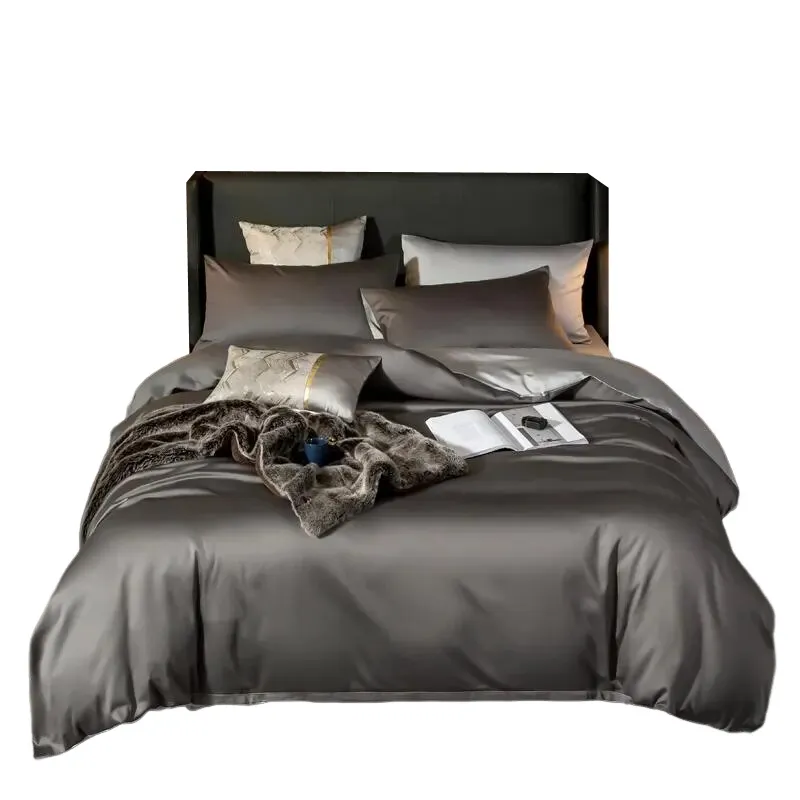 Anyhouz Bed Sheet Deep Grey Light Grey Ultra Soft Luxury Egyptian Cotton Bedding Cover Queen Size 6 Pcs Bed Set