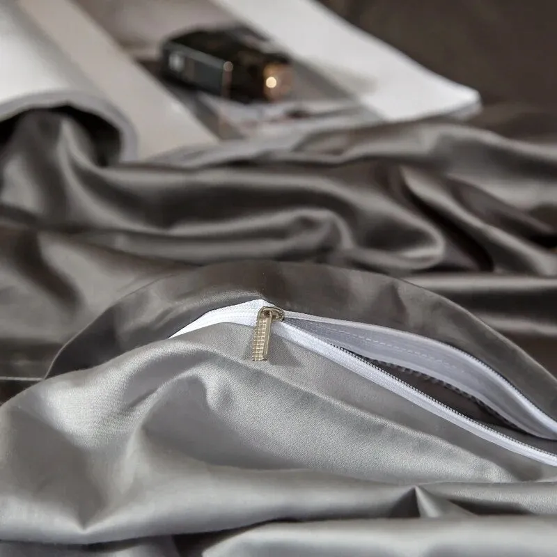 Anyhouz Bed Sheet Deep Grey Light Grey Ultra Soft Luxury Egyptian Cotton Bedding Cover Queen Size 6 Pcs Bed Set
