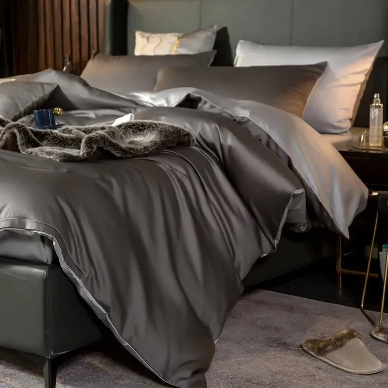 Anyhouz Bed Sheet Deep Grey Light Grey Ultra Soft Luxury Egyptian Cotton Bedding Cover Queen Size 6 Pcs Bed Set