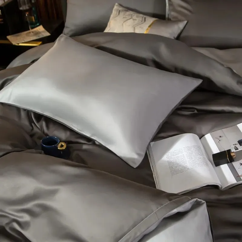 Anyhouz Bed Sheet Deep Grey Light Grey Ultra Soft Luxury Egyptian Cotton Bedding Cover Queen Size 6 Pcs Bed Set