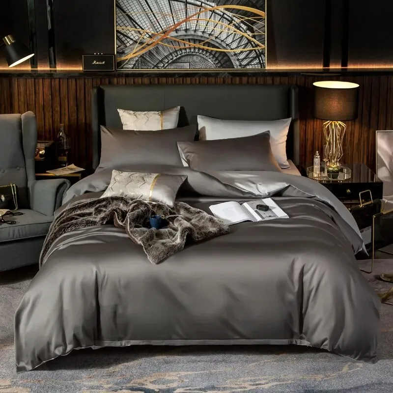 Anyhouz Bed Sheet Deep Grey Light Grey Ultra Soft Luxury Egyptian Cotton Bedding Cover Queen Size 6 Pcs Bed Set