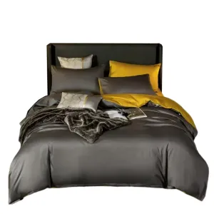 Anyhouz Bed Sheet Deep Grey Yellow Ultra Soft Luxury Egyptian Cotton Bedding Cover Queen Size 6 Pcs Bed Set
