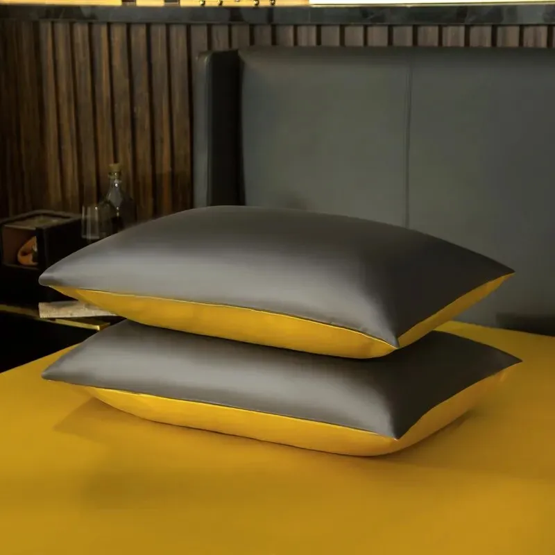 Anyhouz Bed Sheet Deep Grey Yellow Ultra Soft Luxury Egyptian Cotton Bedding Cover Queen Size 6 Pcs Bed Set