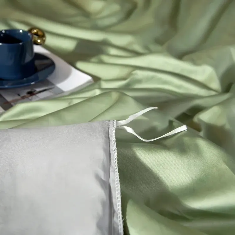 Anyhouz Bed Sheet Green Light Grey Ultra Soft Luxury Egyptian Cotton Bedding Cover Queen Size 4 Pcs Bed Set