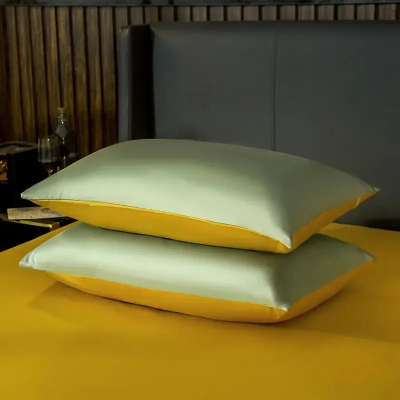 Anyhouz Bed Sheet Green Yellow Ultra Soft Luxury Egyptian Cotton Bedding Cover King Size 4 Pcs Bed Set
