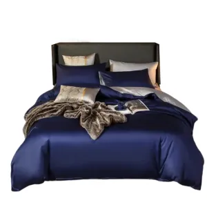 Anyhouz Bed Sheet Navy Blue Light Grey Ultra Soft Luxury Egyptian Cotton Bedding Cover King Size 6 Pcs Bed Set