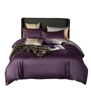 Anyhouz Bed Sheet Purple Light Grey Ultra Soft Luxury Egyptian Cotton Bedding Cover King Size 4 Pcs Bed Set