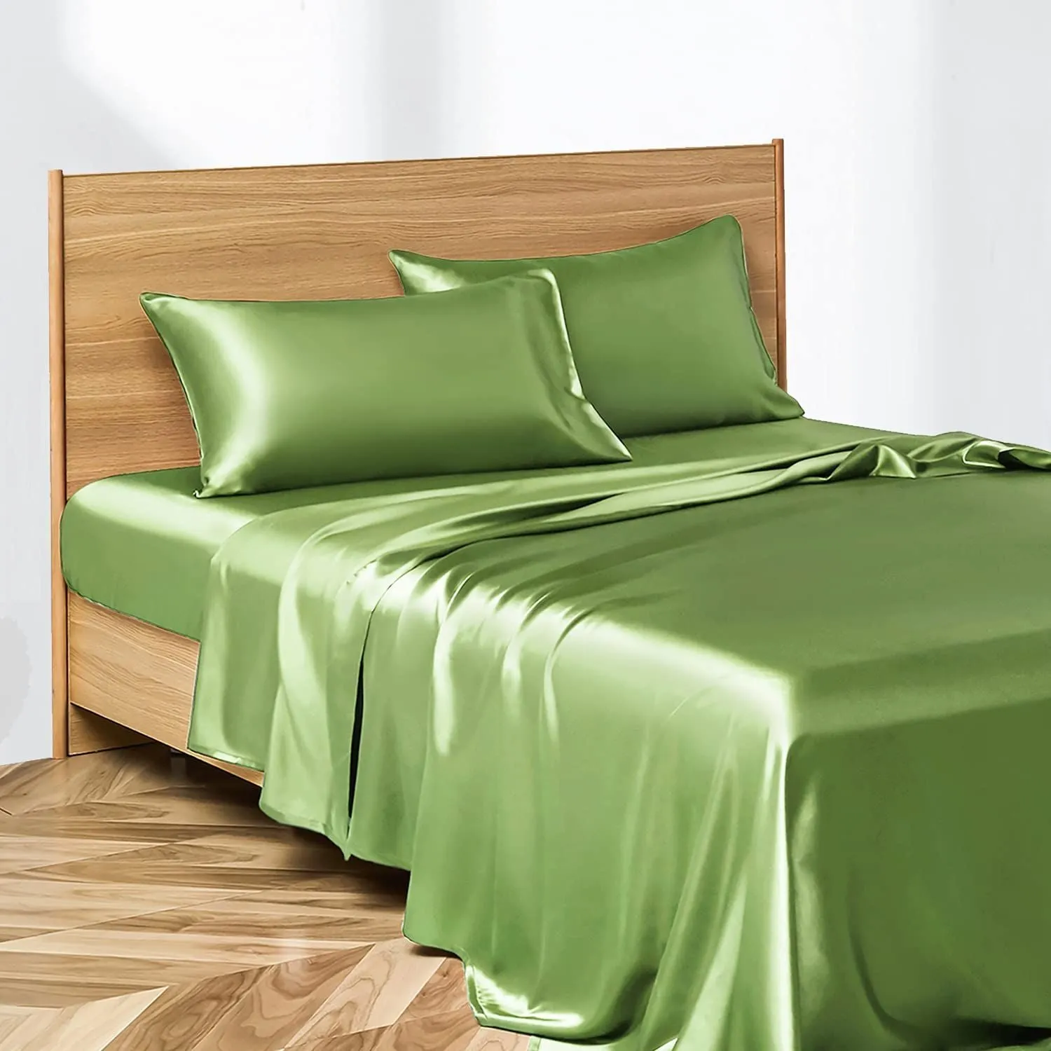 Anyhouz Fitted Sheet King Size White Luxury Silky Beddings Set with Pillow Cases
