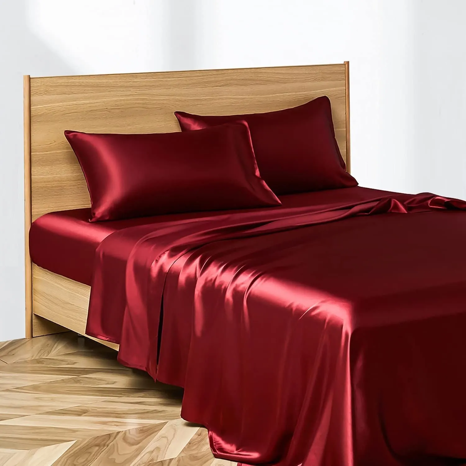 Anyhouz Fitted Sheet King Size White Luxury Silky Beddings Set with Pillow Cases