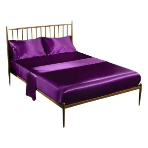 Anyhouz Fitted Sheet Silky Sheet Set with Pillow Cases - Queen - Purple
