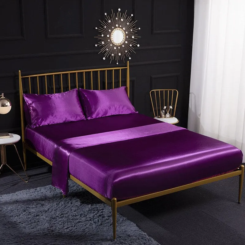 Anyhouz Fitted Sheet Silky Sheet Set with Pillow Cases - Queen - Purple